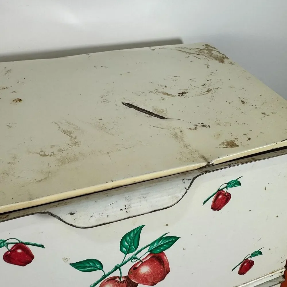 Vintage Decoware Double Decker Bread Box Apple Fruit Metal 2 Door MCM Primitive